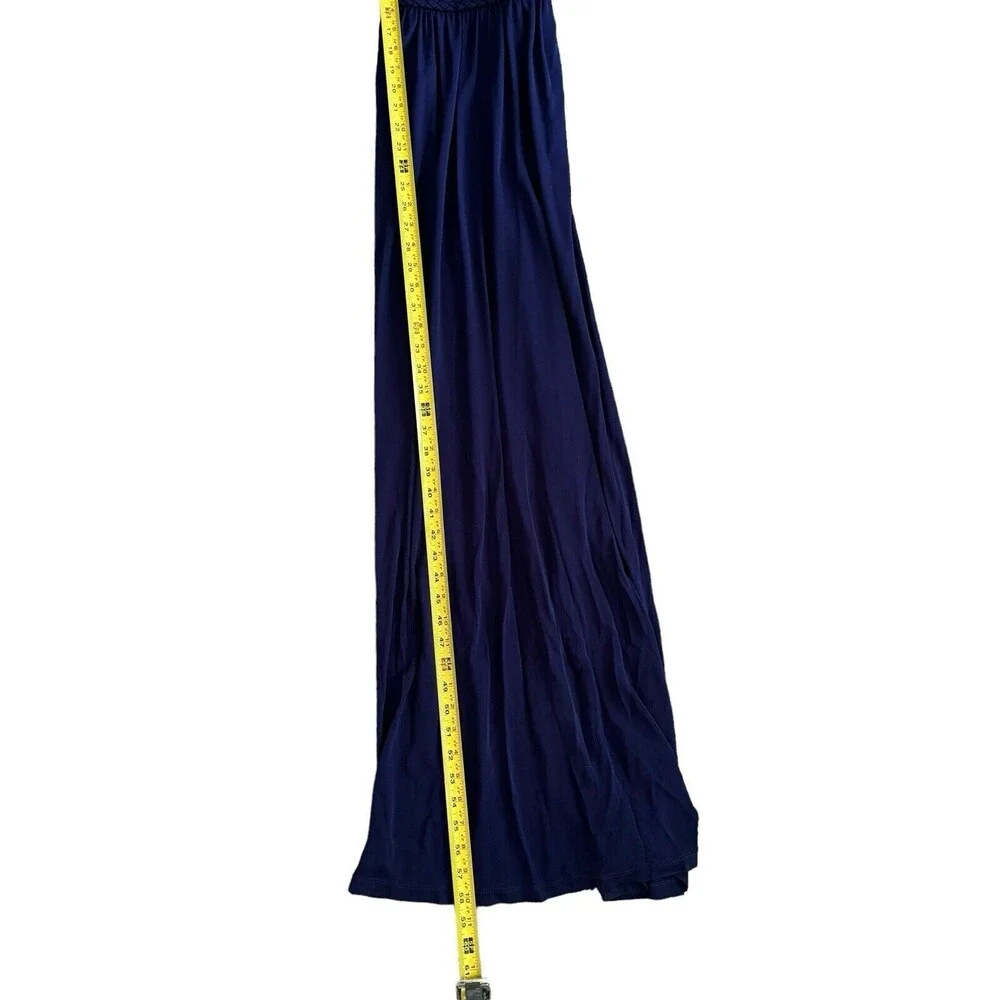 Anthropologie Maeve Blue Yuma Maxi Dress Slinky Rayon Pockets Side Zip Size 2 - Picture 8 of 11